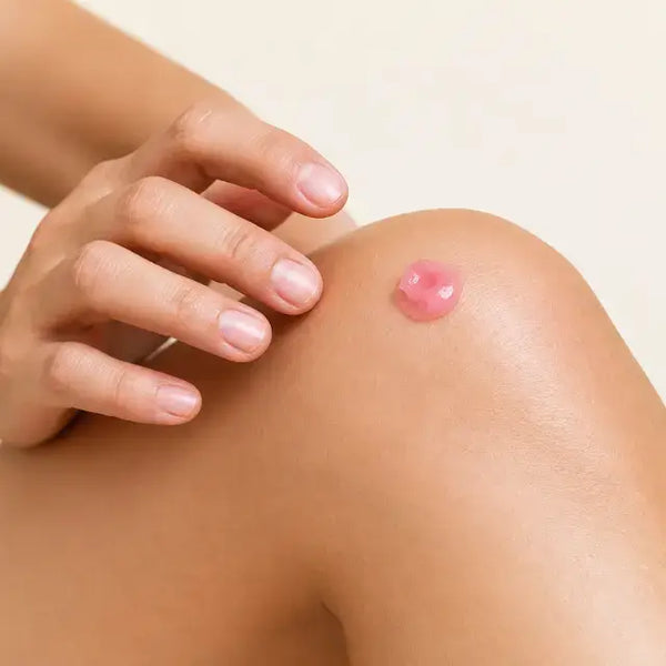 Scoop, apply and massage Murvano Miracle Balm into the knee
